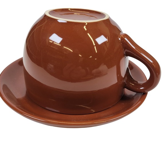 Vintage Chocolate Brown Heavy Jumbo Cup & Saucer Set Restaurant Wear Soup Mug - Picture 2 of 6